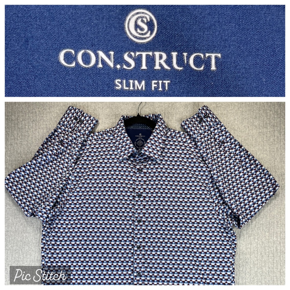 CONSTRUCT Slim Fit Geometric Dress Shirt Men XL‎ Button UP Long Sleeve